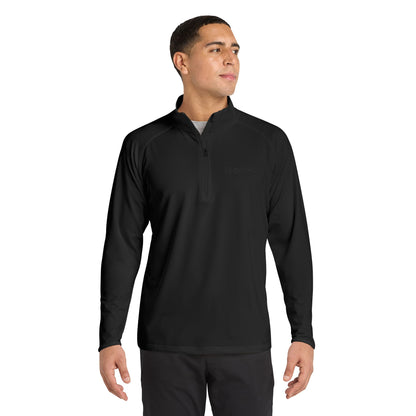 Embroidered Quarter-Zip Pullover — 'Gently Dazed' Performance Top