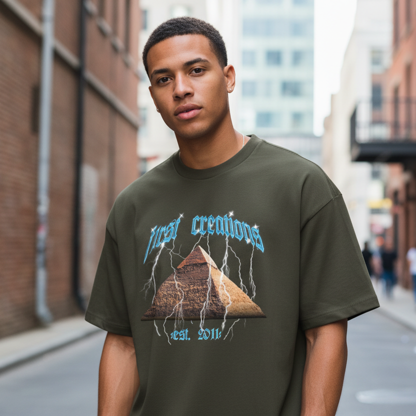 Person wearing a vintage black t-shirt with a graphic design on a city street